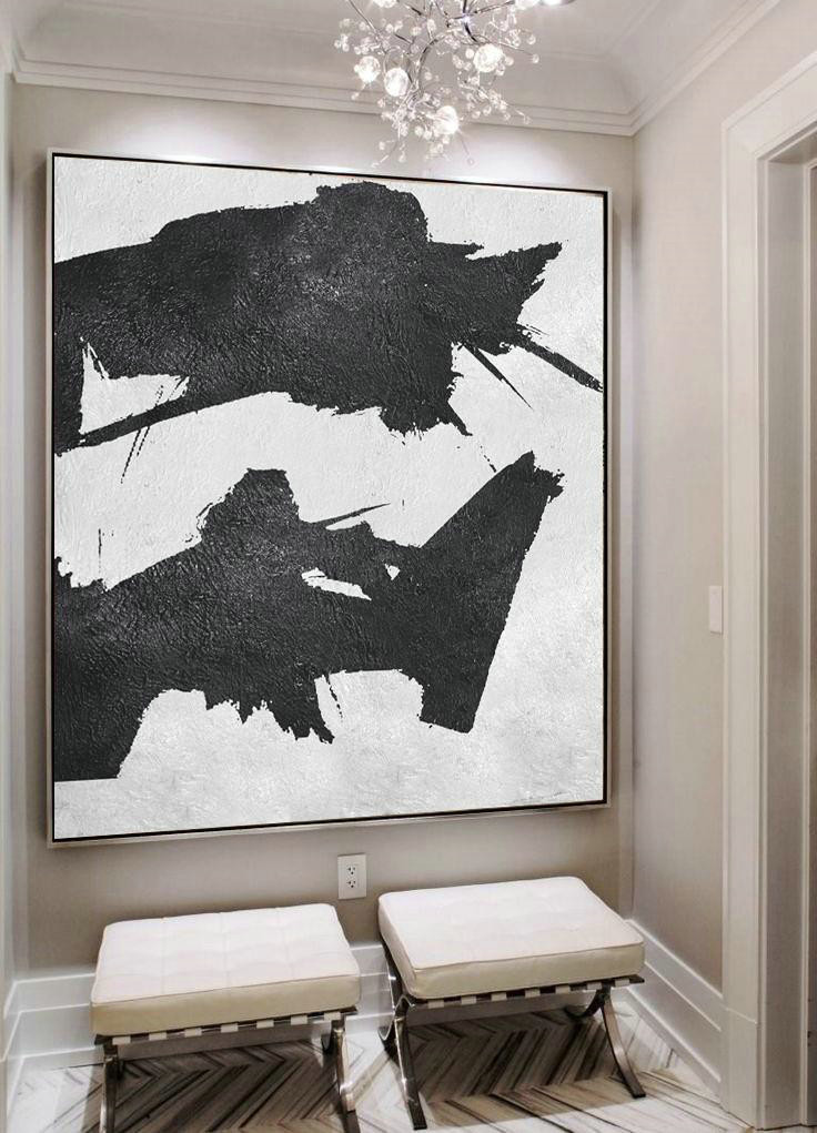 Extra Large Abstract Painting On Canvas,Oversized Minimal Black And White Painting - Large Abstract Wall Art